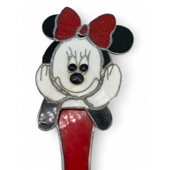 Vintage Handmade Minnie Mouse Stained Glass Hand Mirror Decor Disney Leaded 12" - Picture 2 of 5